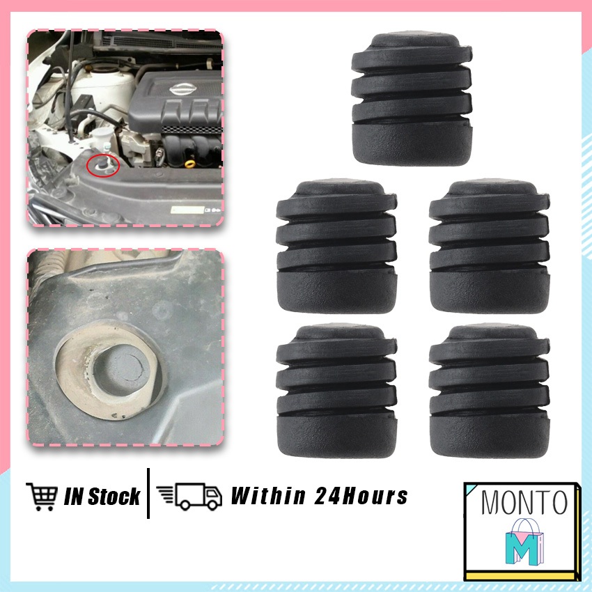 5-Piece Car Bumper Hood Bonnet Pad Protector Rubber Buffer Set For Nissan - Black, Clip-On Installation