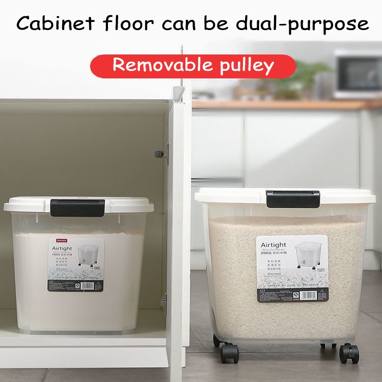 Rice bucket with wheels airtight rice dispenser 25kg storage container ...