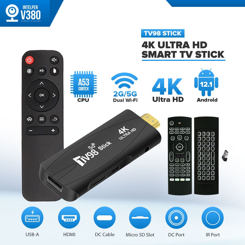 Intelper TV98 Stick 4K HD Smart TV Stick 1+8GB Android 7 2.4G & 5G Dual ...