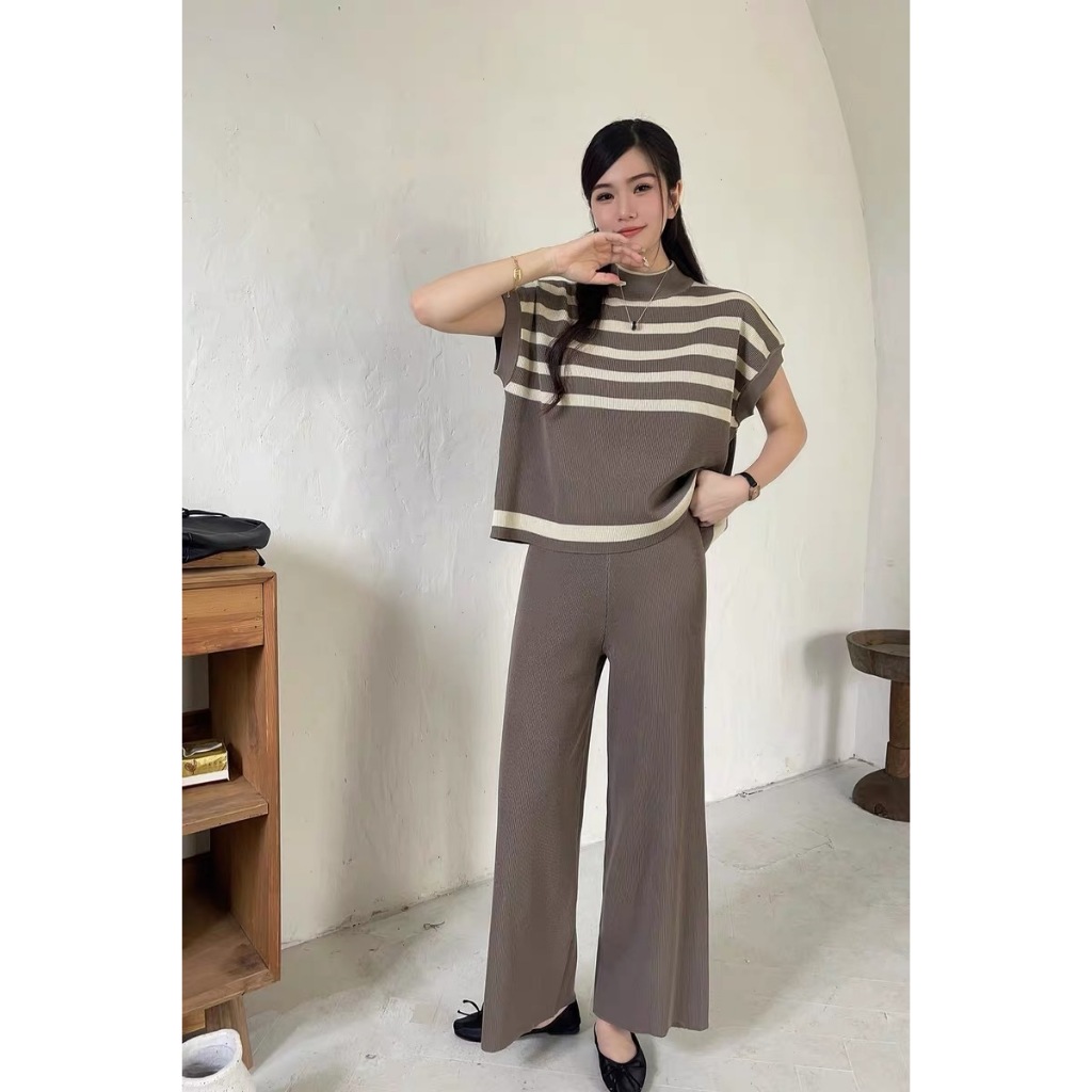 Miss M Turtle Neck Stripe Top & Garterized Pants 2 in 1 Oversize ...