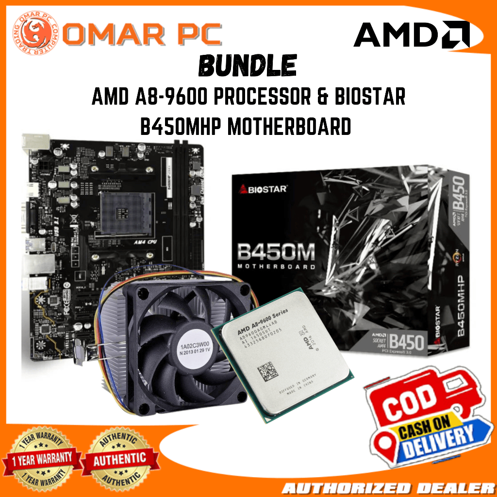 BRANDNEW AMD A8 9600 PROCESSOR BIOSTAR B450MHP MOTHERBOARD