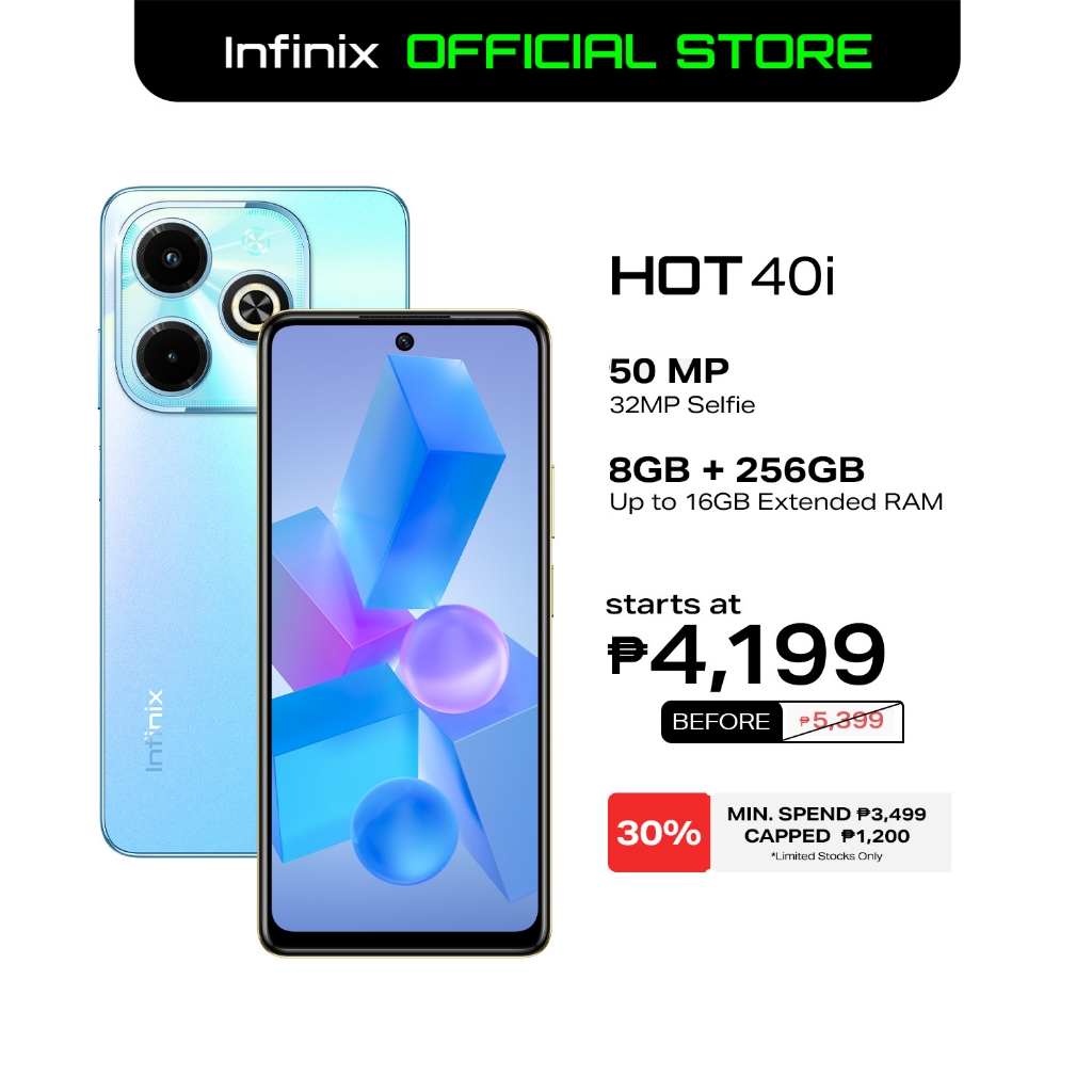 Infinix Hot 40i, up to 16GB [8+ 256GB], 6.56" HD+ 90hz Display, (1 year ...