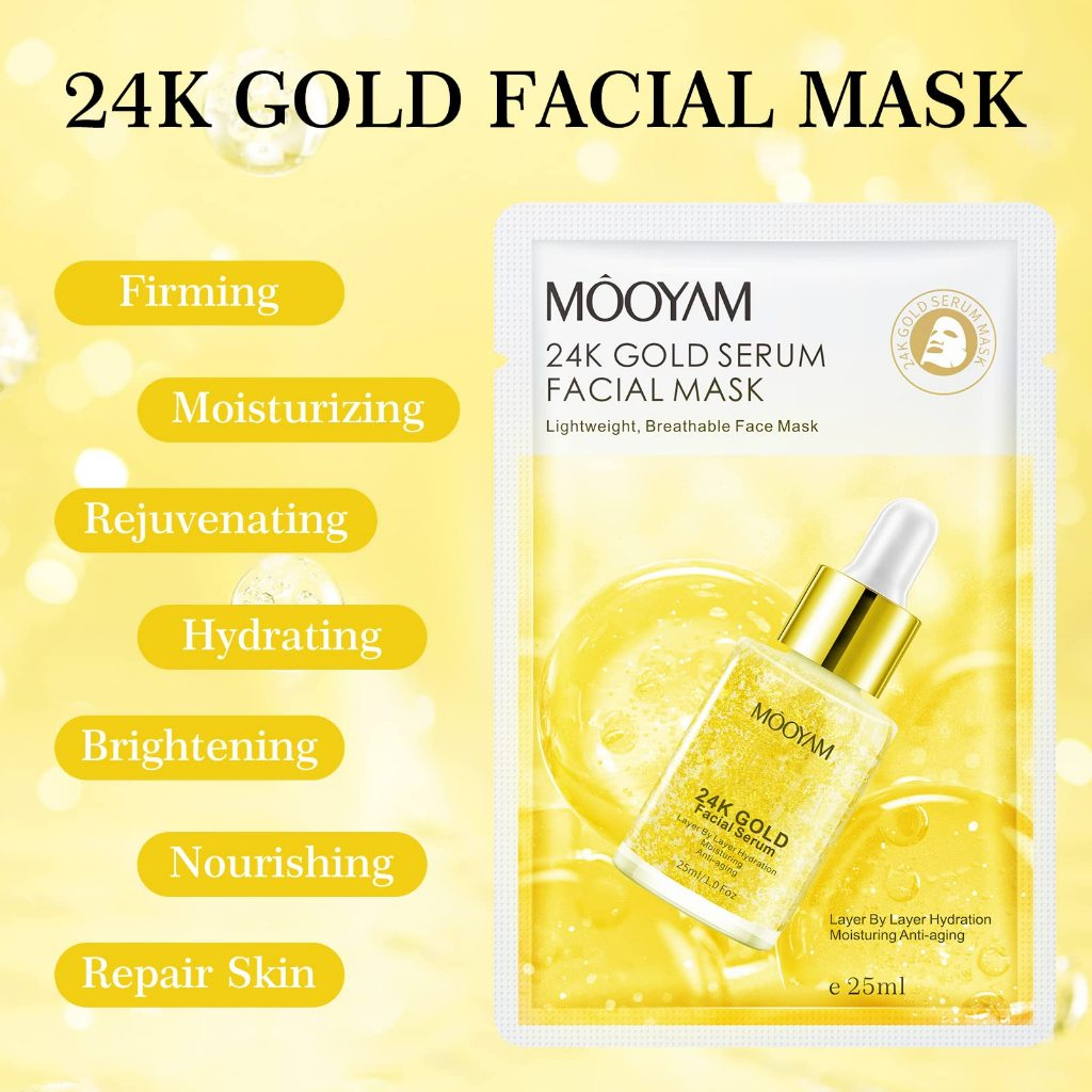 24k Gold Serum Mask Snail Collagen Spa Skin Care Facial Mask Anti Wrinkle Korean Silk Facial