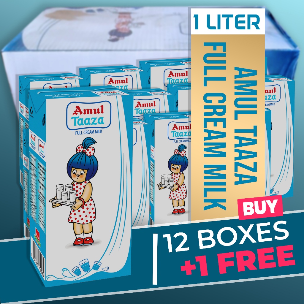 Amul Taaza Full Cream Milk One Box 1 Liter Get 12 Plus 1 Shopee