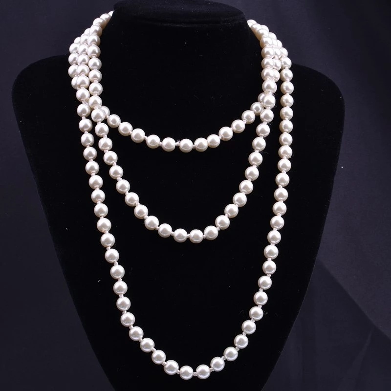 Elegant Long Pearl Necklace Multi Layer Imitation Pearl Beaded Necklace ...