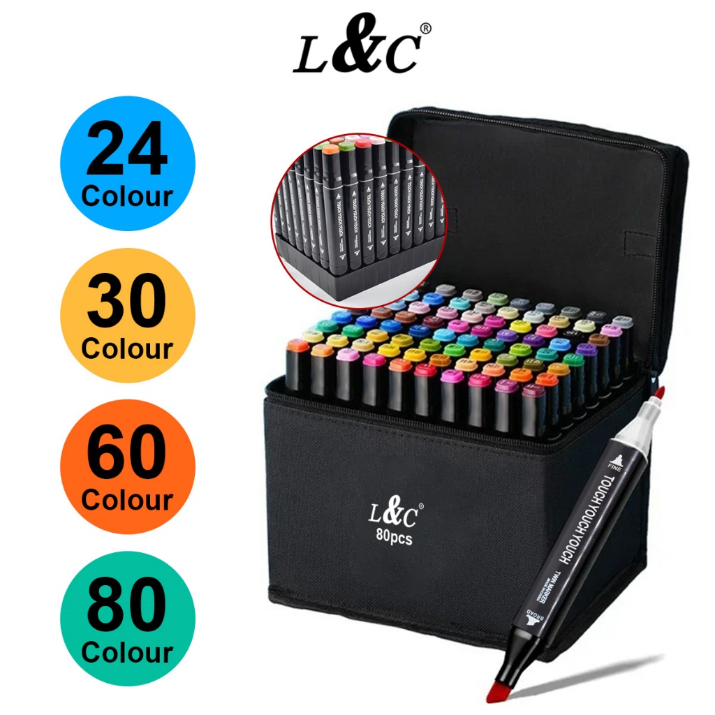 L&C 24/30/60/80 colors marker Alcohol markers Set Touch Marker Pen  Highlighter Pen Set Copic Marker