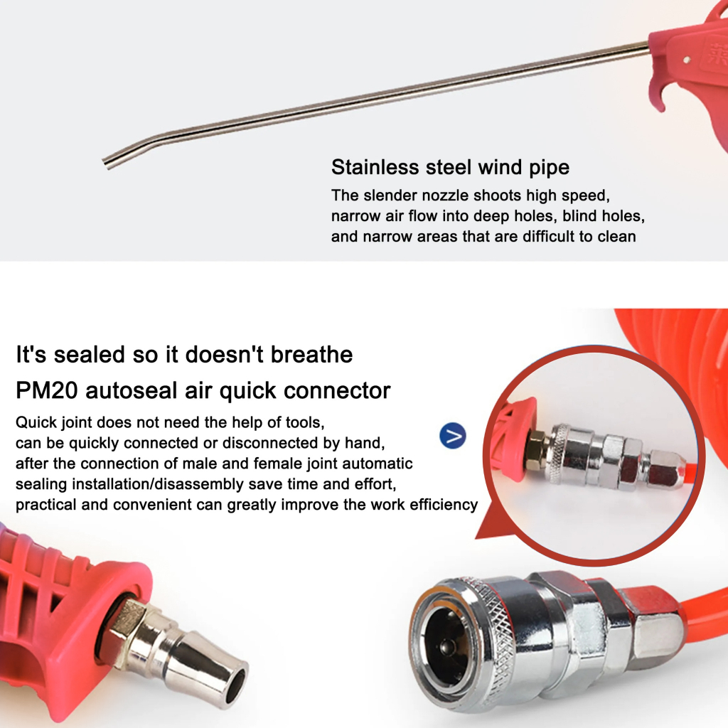 Air Duster Blow Gun, Long Reach Pneumatic Air Blow Gun with Stainless