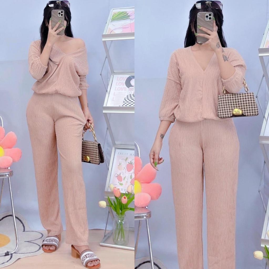 Coco V Neck Loose 3/4 Sleeve Top Continues Terno Pants Coords Set ...