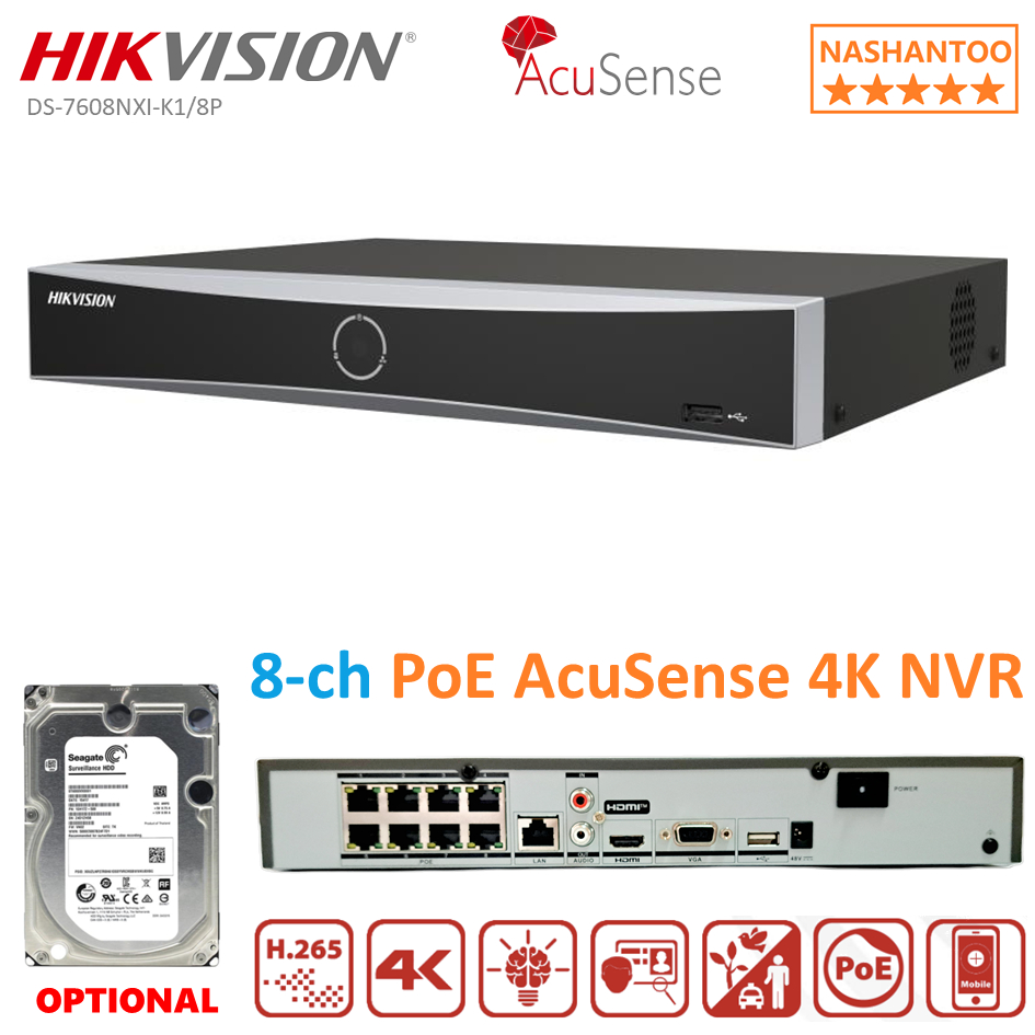 HikVision DS-7608NXI-K1/8P 8Channel 8PoE NVR, 1 SATA Interfaces, 80mbps ...