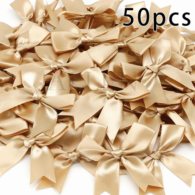Lot De 50 Mini Nœuds En Ruban Satiné Crème Pâle - Pour DIY, Décoration De Fête, Artisanat
