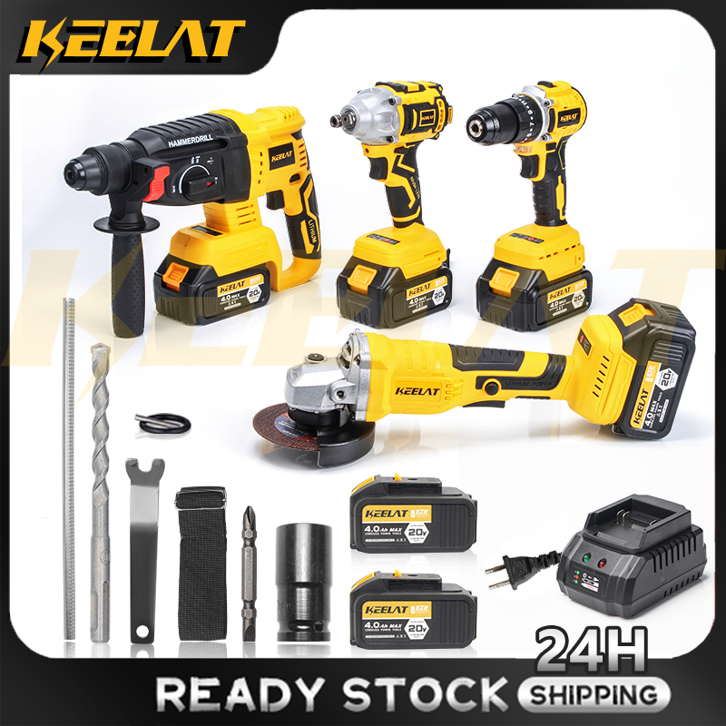 KEELAT 4-in-1 Brushless Cordless Impact Wrench Impact Drill Hammer ...