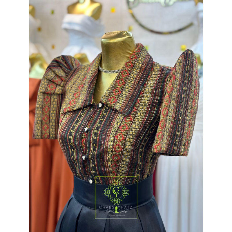 Modern Filipiniana ethnic inabel woven orange top and skirt | Shopee ...