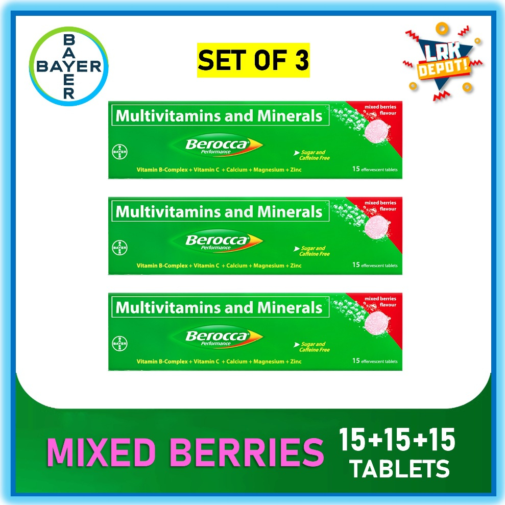 Berocca Mixed Berries Flavor (TRIPLE BUNDLE 15 + 15 + 15 Effervescent ...