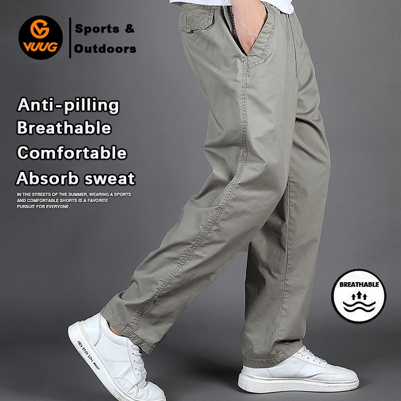 VUUG 100% Cotton Men Jogger Pants Multi Pocket Cargo Pant Work Loose Casual  Long Sweatpants（M-2XL）