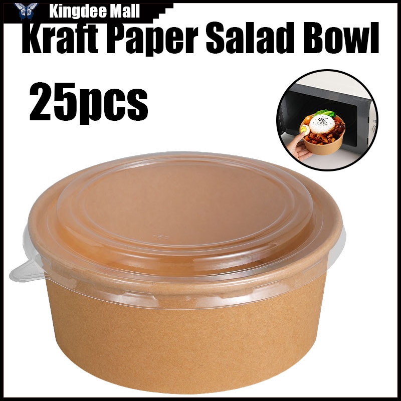 25pcs Kraft Salad Bowl With Plastic Lid Disposable Paper Bowl | Shopee ...