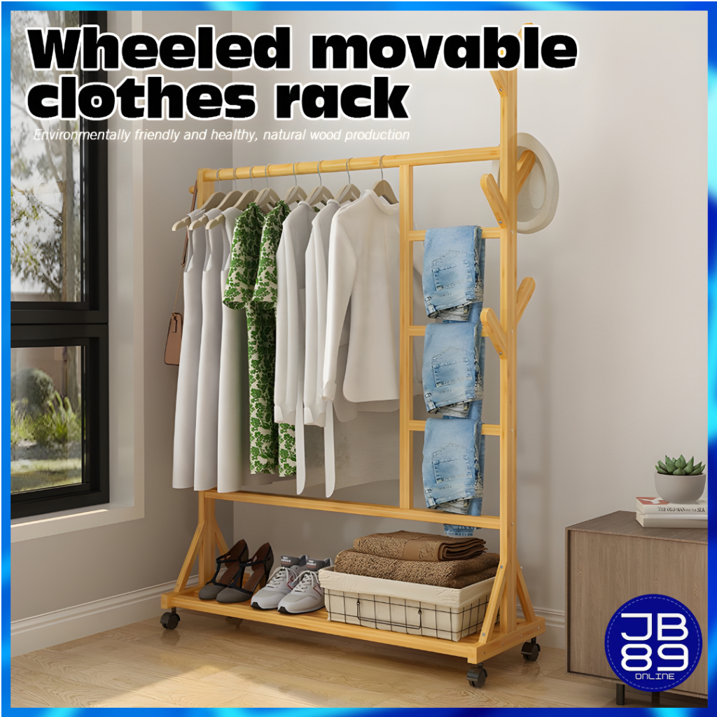 JB89 Bamboo Wooden Coat Rack Stand Bedroom Hanging Clothes Organizer Home Clothes hanger drying rack Shopee Philippines