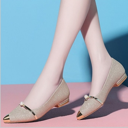 Fashionable and versatile flat-soled pointed-toe genuine leather shiny ...