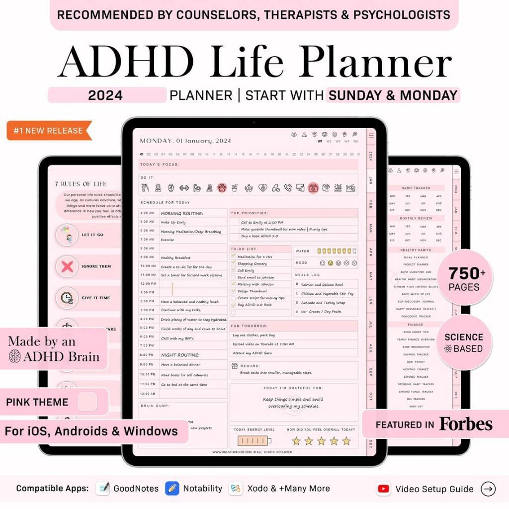 2024 ADHD Digital Planner (made by an ADHDer) for iPad, Goodnotes ...