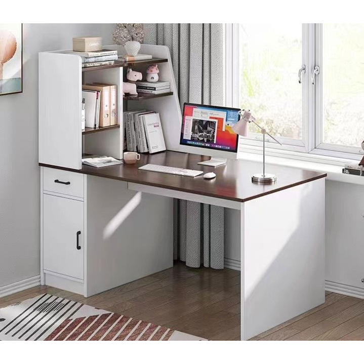 FFE Computer Table With Drawer And Side Wooden Bookshelves Storage (100 ...