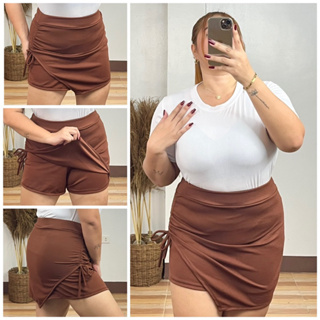 Women's Front Skort Shorts with Skirt Flap Solid Wrap Garterized Back Palda  Shorts Free size