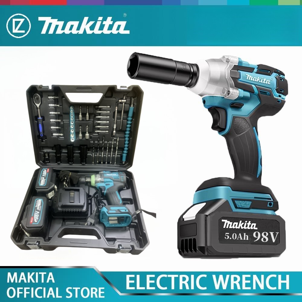 Makita 5.0Ah 98V Electric Impact Wrench Cordless Brushless Ratchet Driver With 2 Batteries