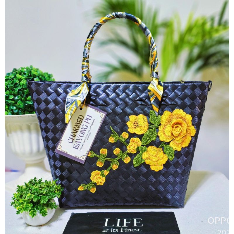 Classy Bayong Handbag with Flower Embroidery With Zipper Native Bag Gift Idea Giveaways Idea Shopee Philippines