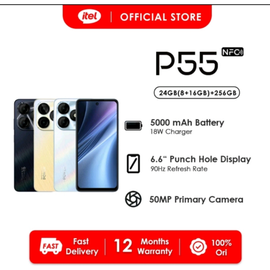 Itel P55 4G Smart Phone | 24(8+16GB) RAM / 128GB/256 ROM | 50MP Dual ...