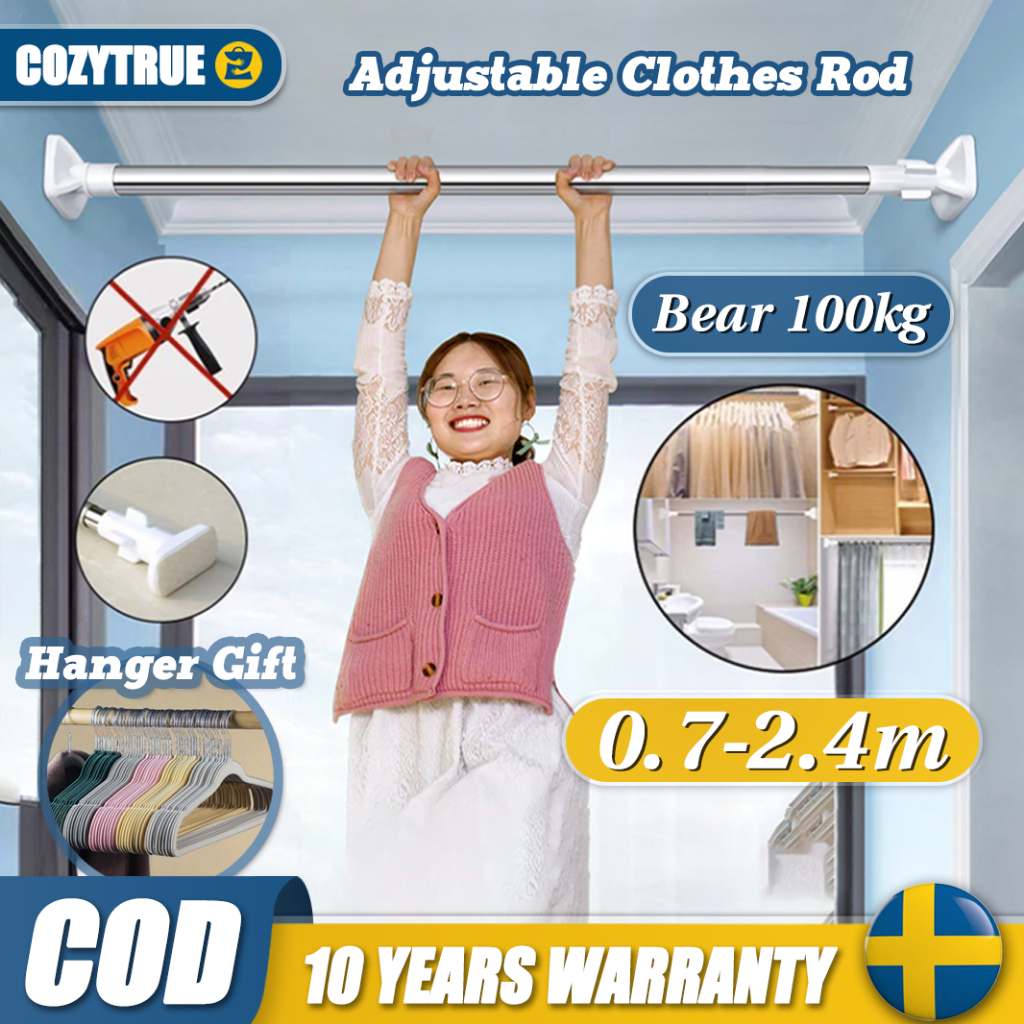 Adjustable Clothes Rod Stainless Steel Punch-free Shower Curtain Rods ...