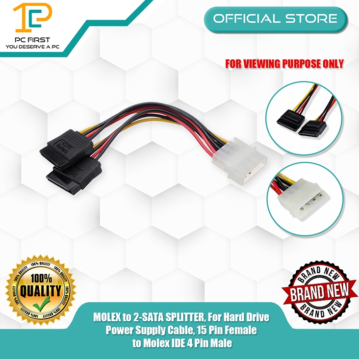 MOLEX to 2-SATA SPLITTER, For Hard Drive Power Supply Cable, 15 Pin ...