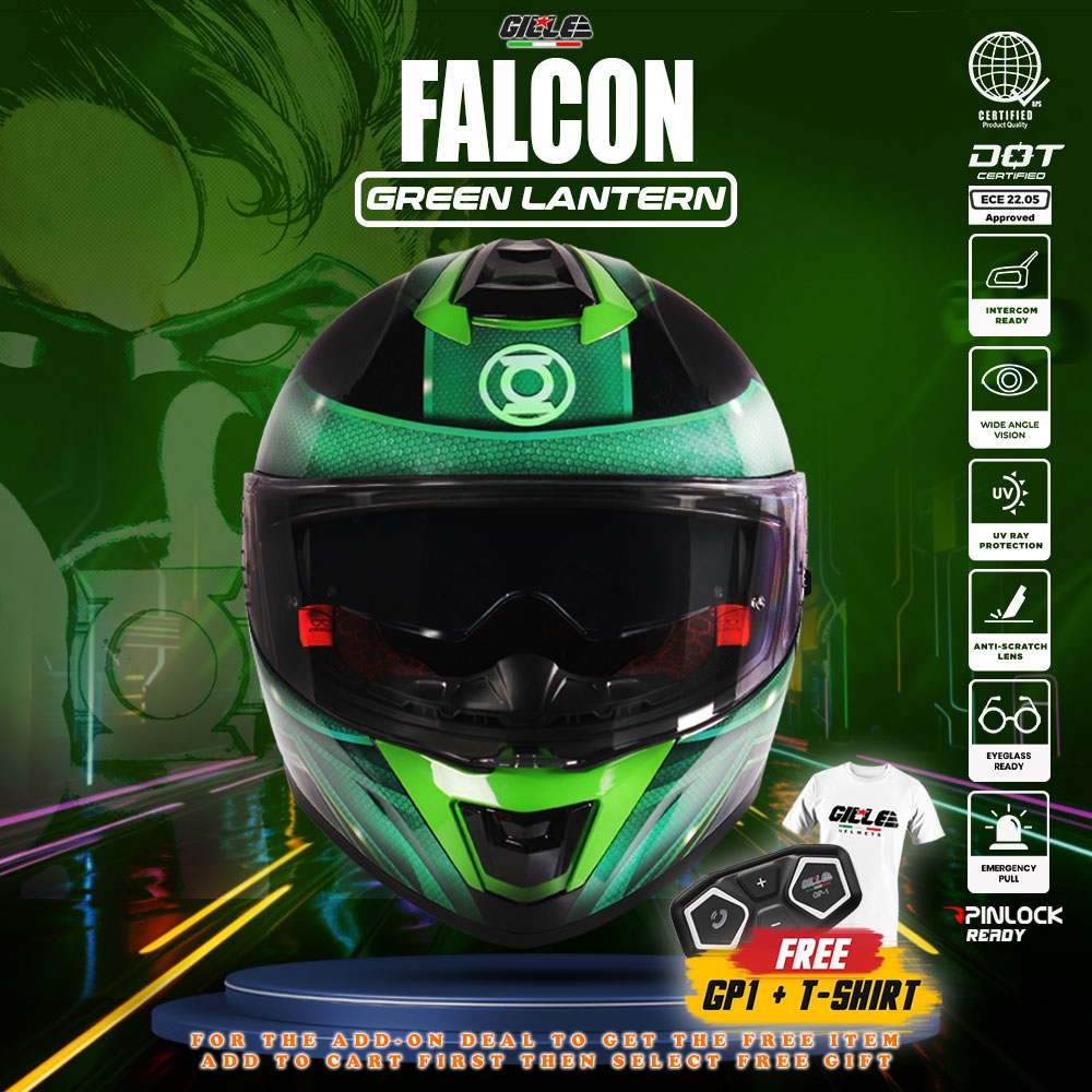 Gille 883 Falcon Green Lantern Design Full Face Dual Visor for