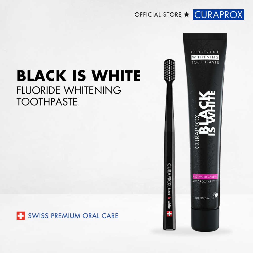 Curaprox Black Is White Set with Cs 5100 Ultrasoft Toothbrush Whitening ...