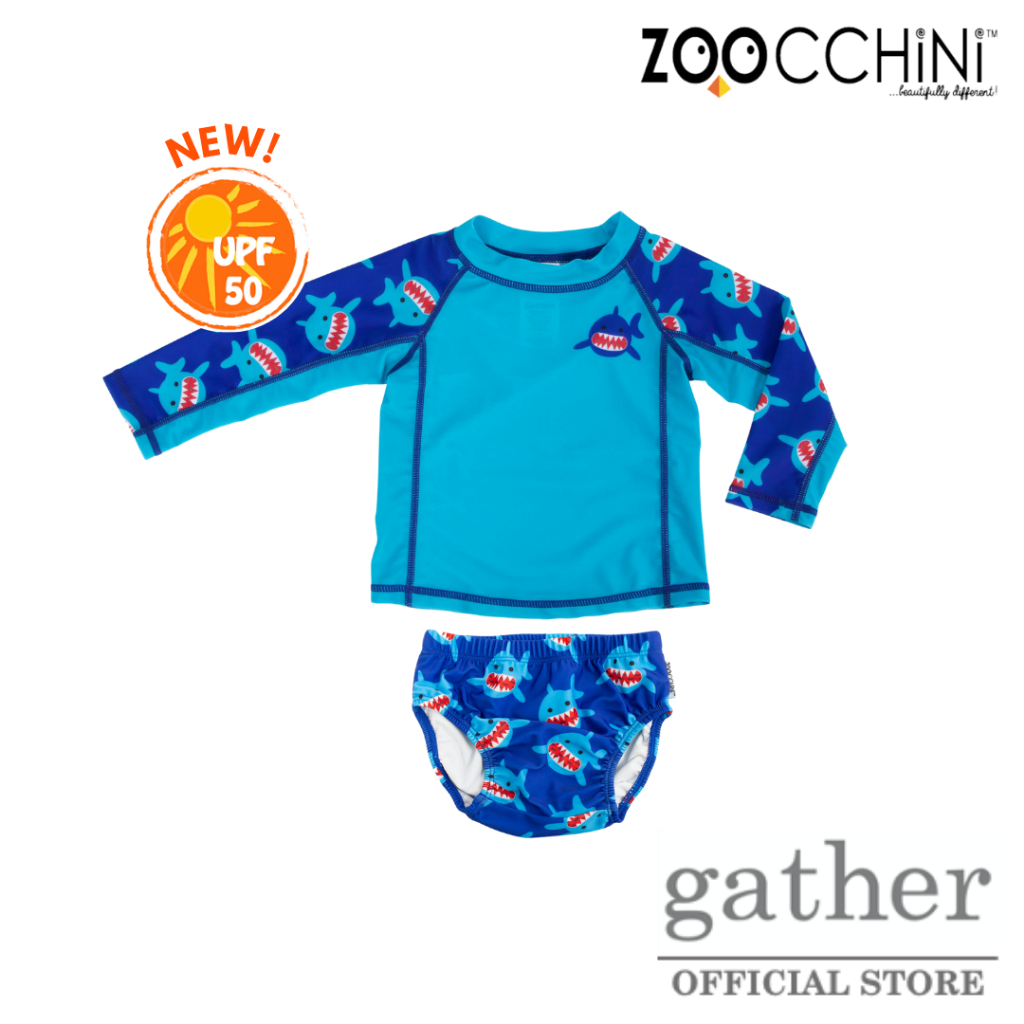 Zoocchini UPF50 Rashguard & Swim Diaper Set (Baby/Toddler)- Sherman the ...
