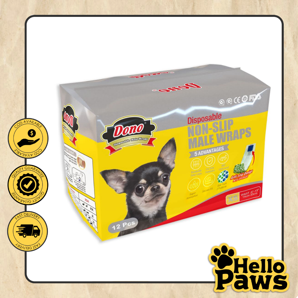 Hello Paws Dono Disposable Non Slip Male Wrap Dog Diaper X- Small 10pcs ...