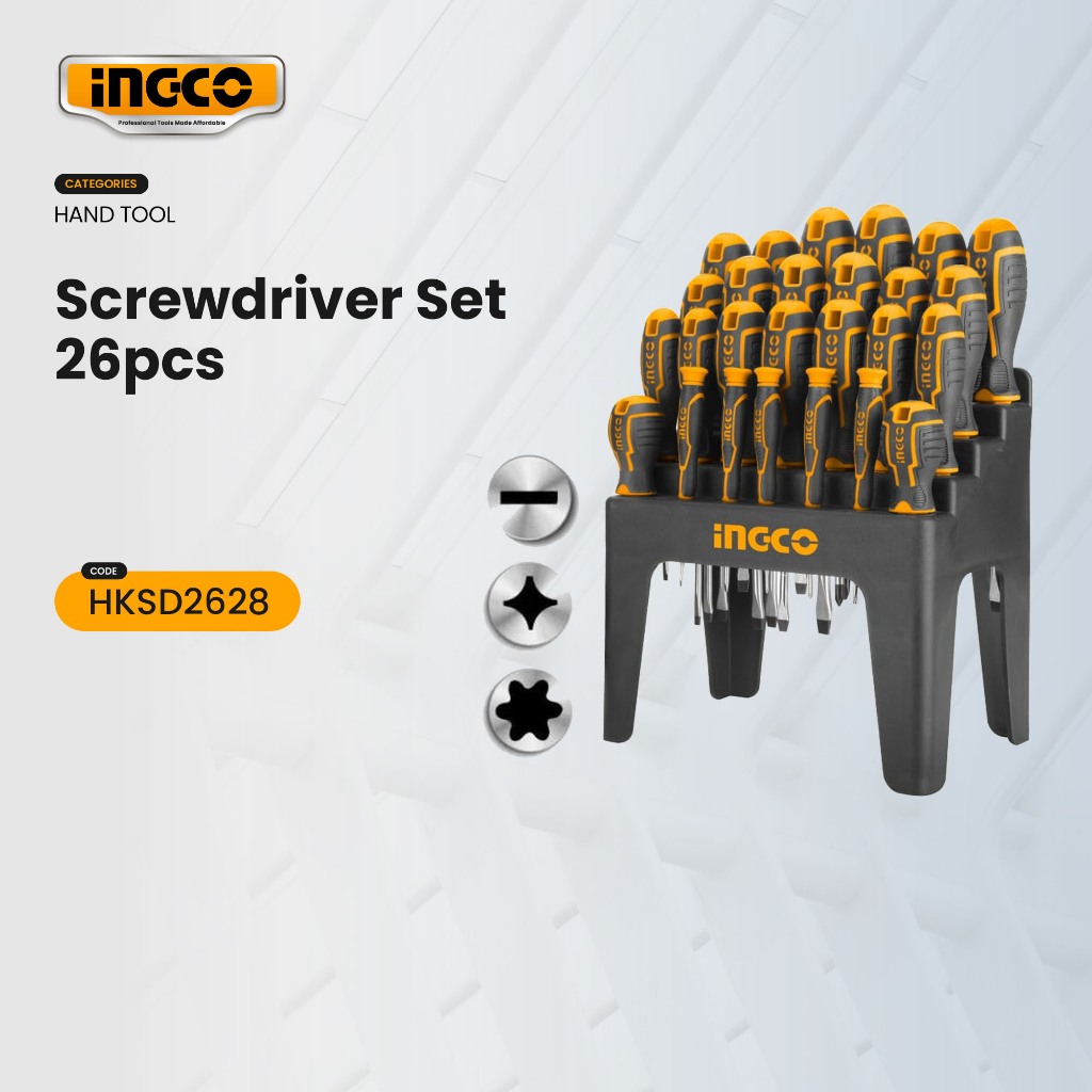 Ingco Industrial 26pcs Screwdriver Set CR-V Round Blade HKSD2628 IHT ...