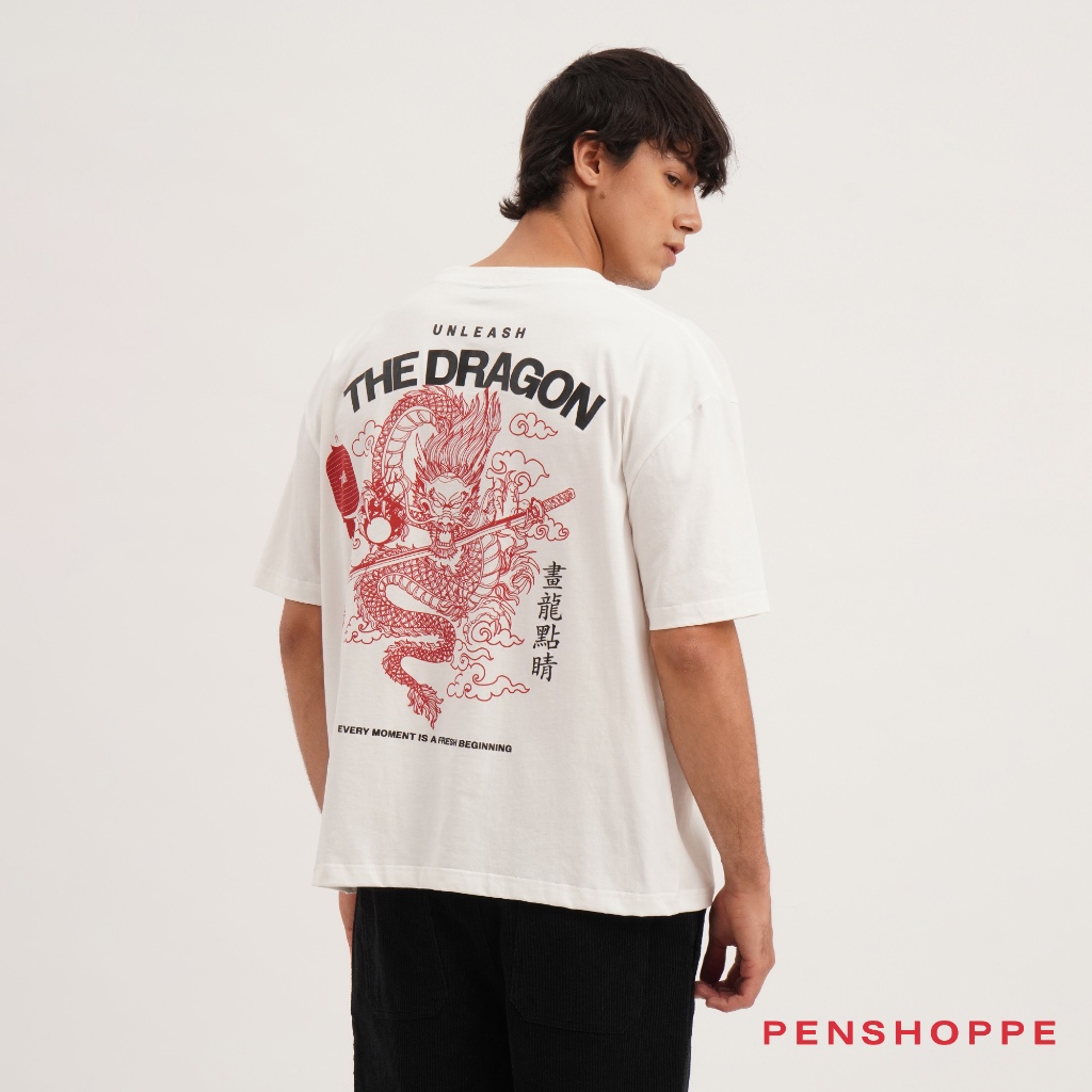 Penshoppe The Dragon Oversized Fit Graphic T-Shirt For Men (Black