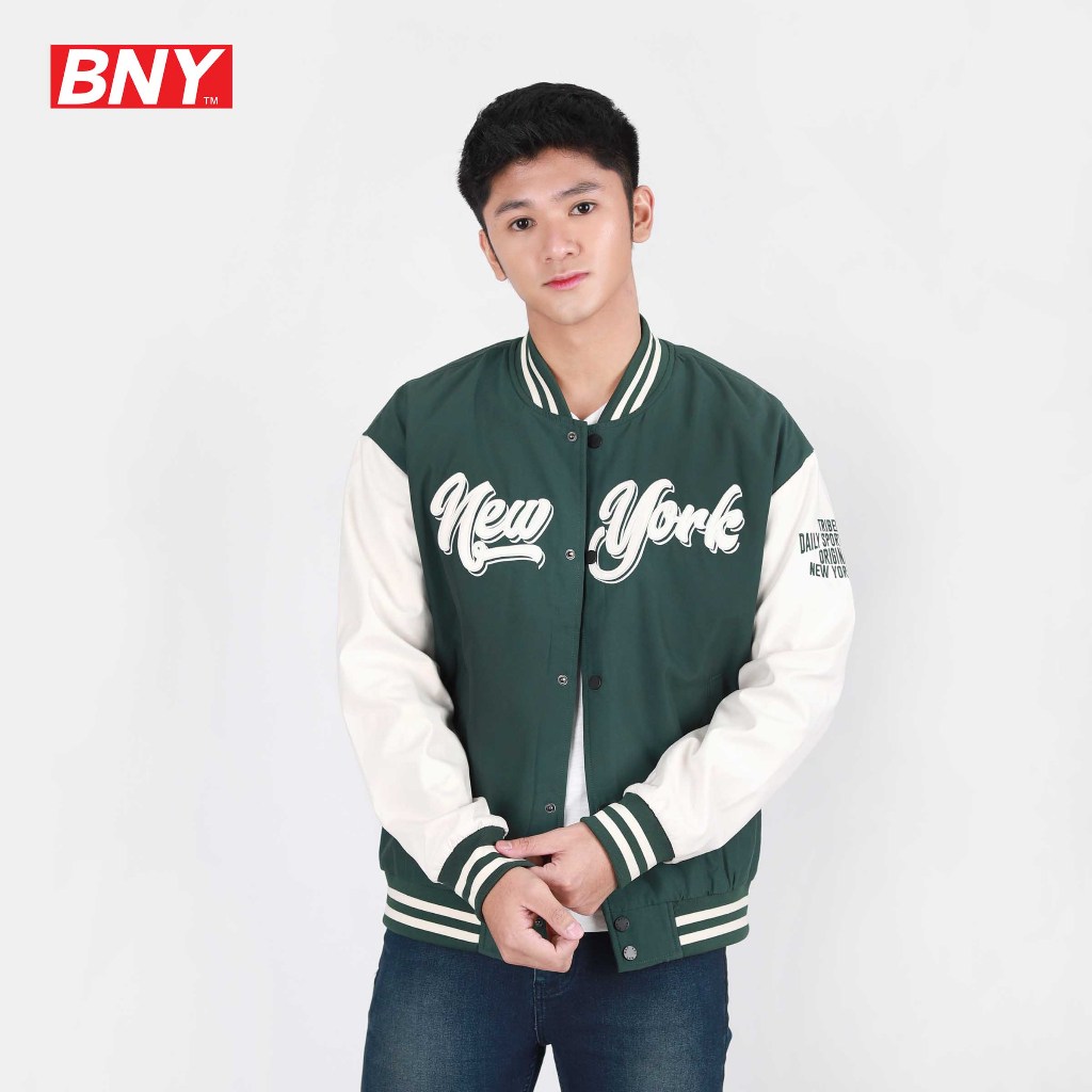 BNY Men s Light Suede Two Tone Varsity Jacket With New York Applique 483