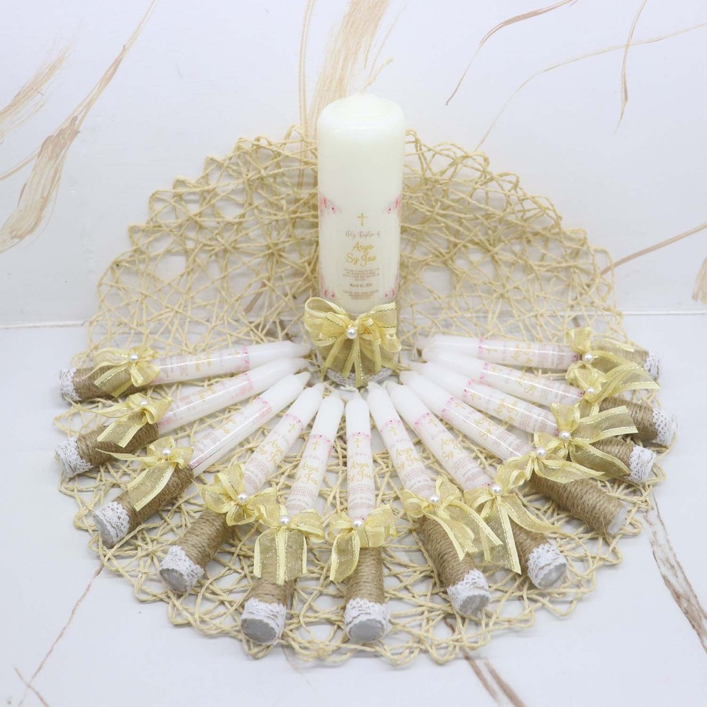 Personalized Candles abaca twine and lace design set with Big Candle ...