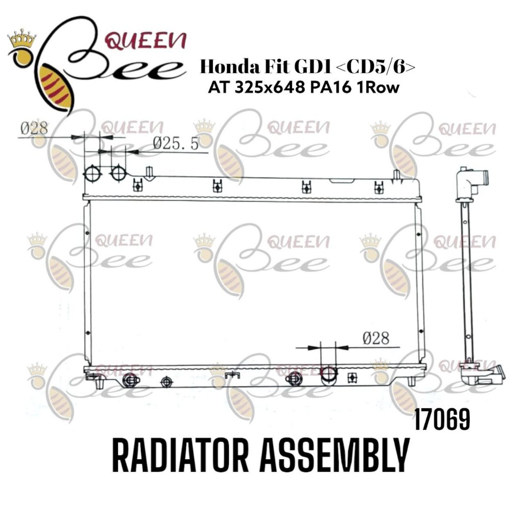 QUEENBEE 17069 Honda Fit GD1 CD5/6 Radiator Assembly A/T 1ROW 19010-RMN ...