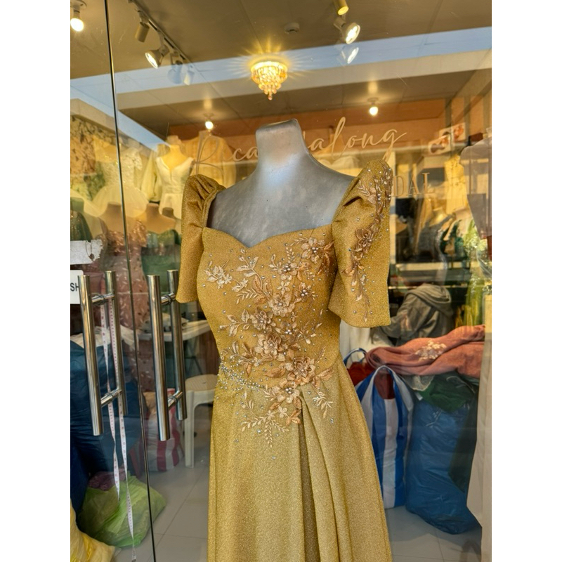 Matte Gold Filipiniana Long Gown for any occasions Shopee Philippines