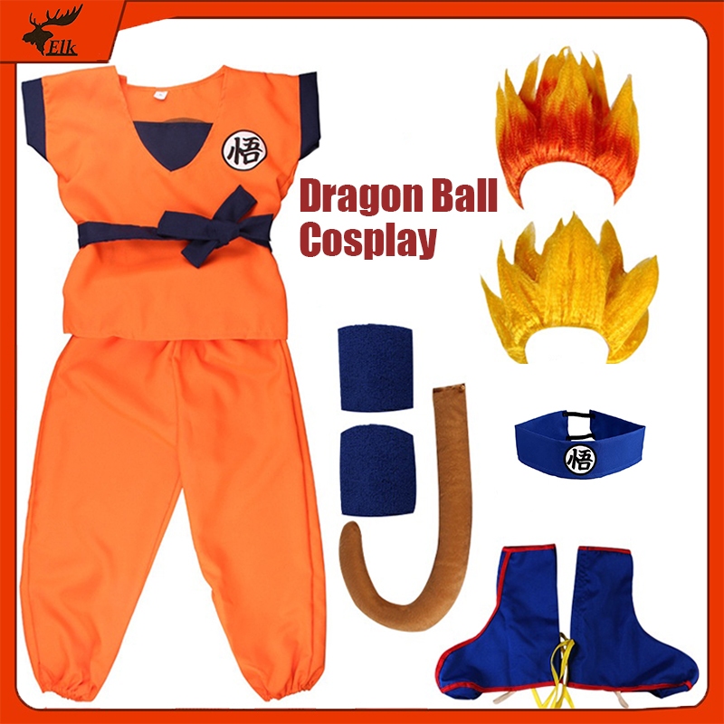 Full Set Anime Dragon Ball Z Costume For Kids Son Goku Cosplay 