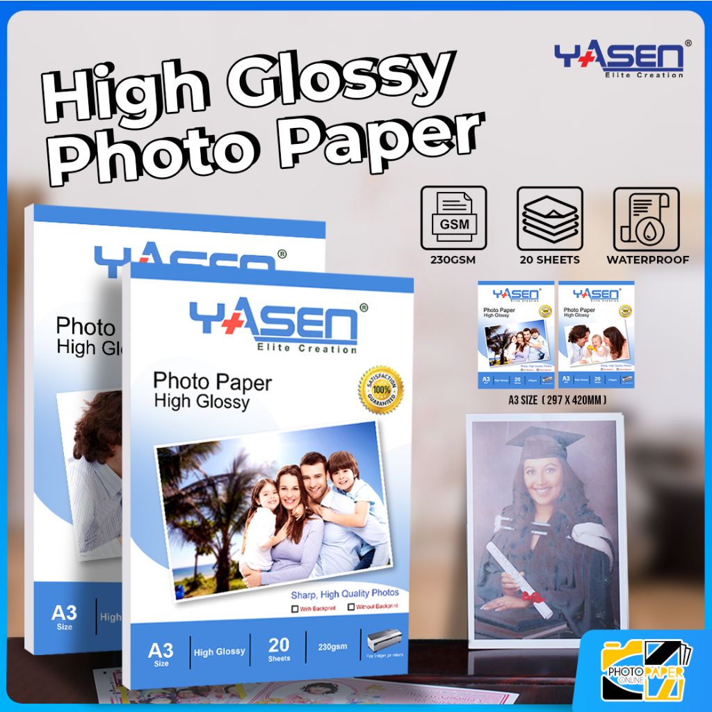 Yasen With Back Print Photo Paper Glossy A3 & No Back Print 230GSM (20