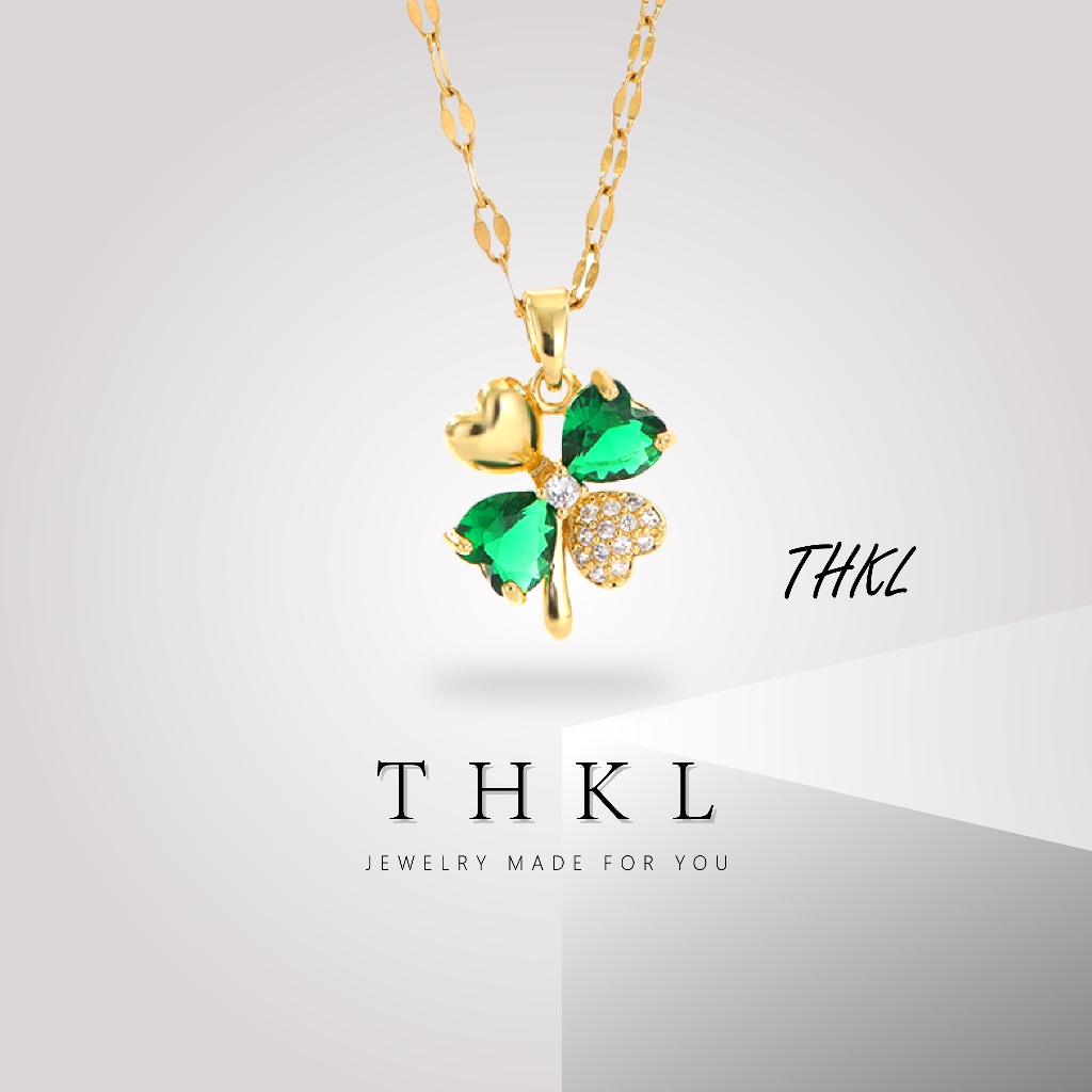 THKL 18K Gold Plated Pendant Necklace For Women With Box Emerald ...