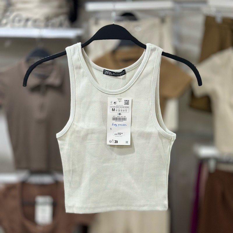Zara racerback tank ribbed knitted crop top halter casual plain neutral ...