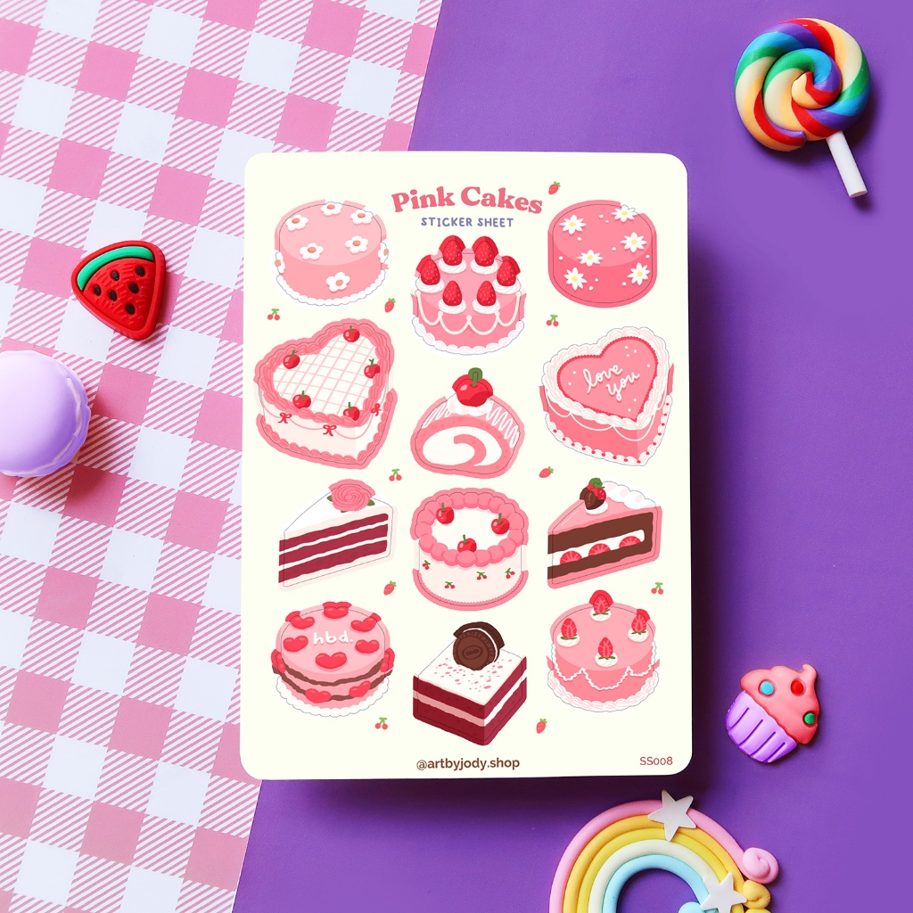 Pink Cakes Kawaii Dessert Planner and Journal Sticker Sheet, Cozy ...