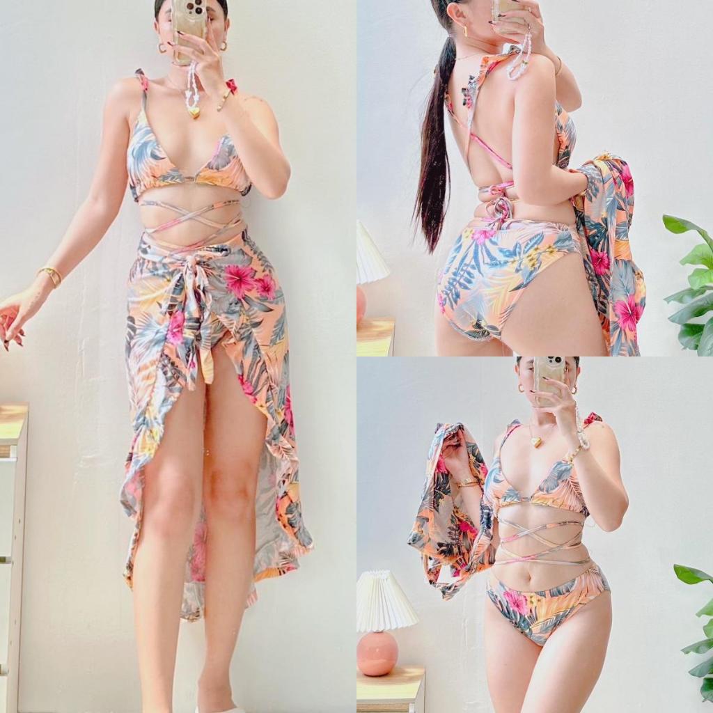 two piece swimsuit package hip skirt three piece swimsuit flash