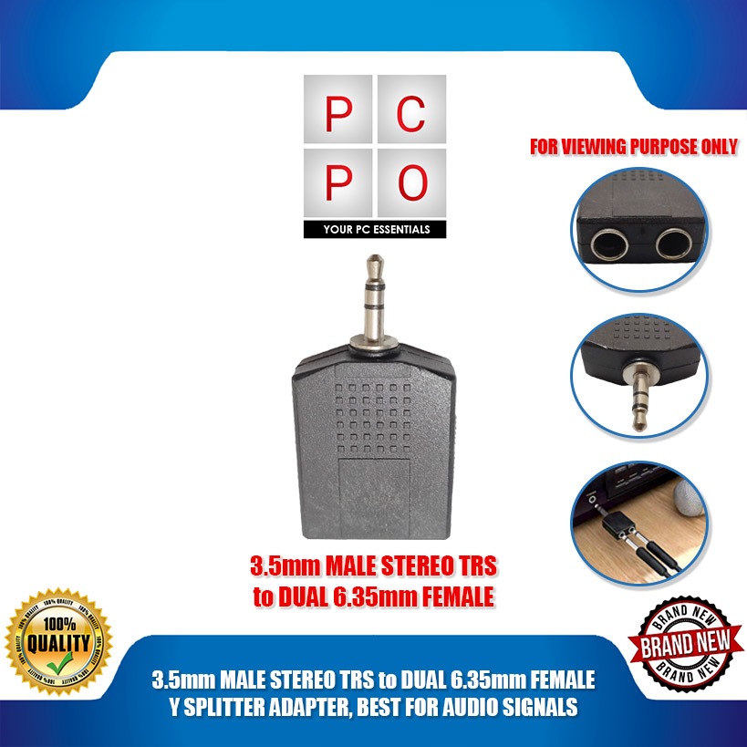 PC PO 3.5mm MALE STEREO TRS to DUAL 6.35mm FEMALE Y SPLITTER ADAPTER ...