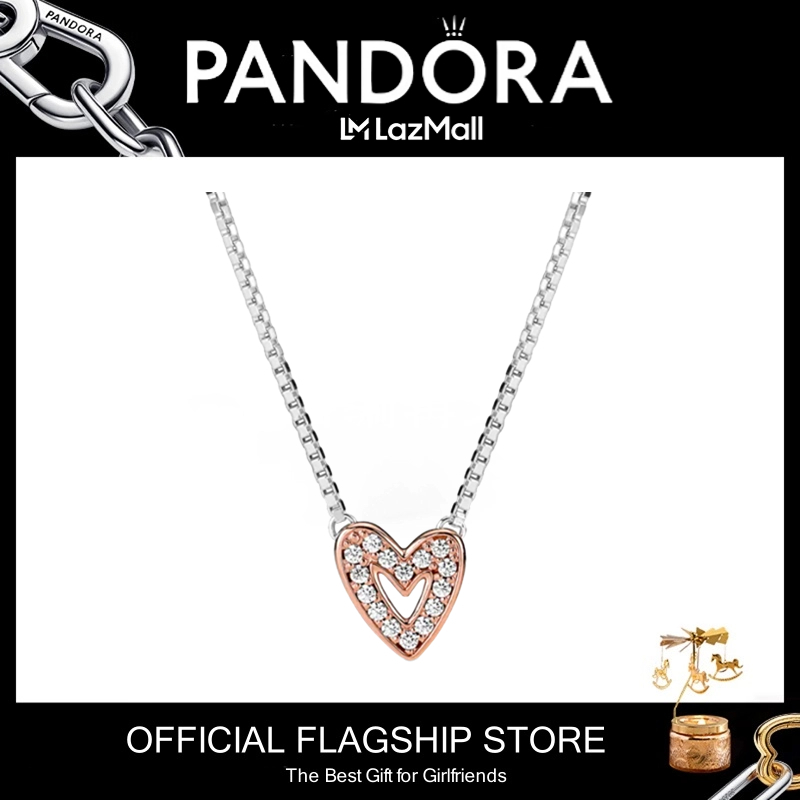 Pandora Heart Rose Gold Plated Necklace with Transparent Cubic Zirconia ...