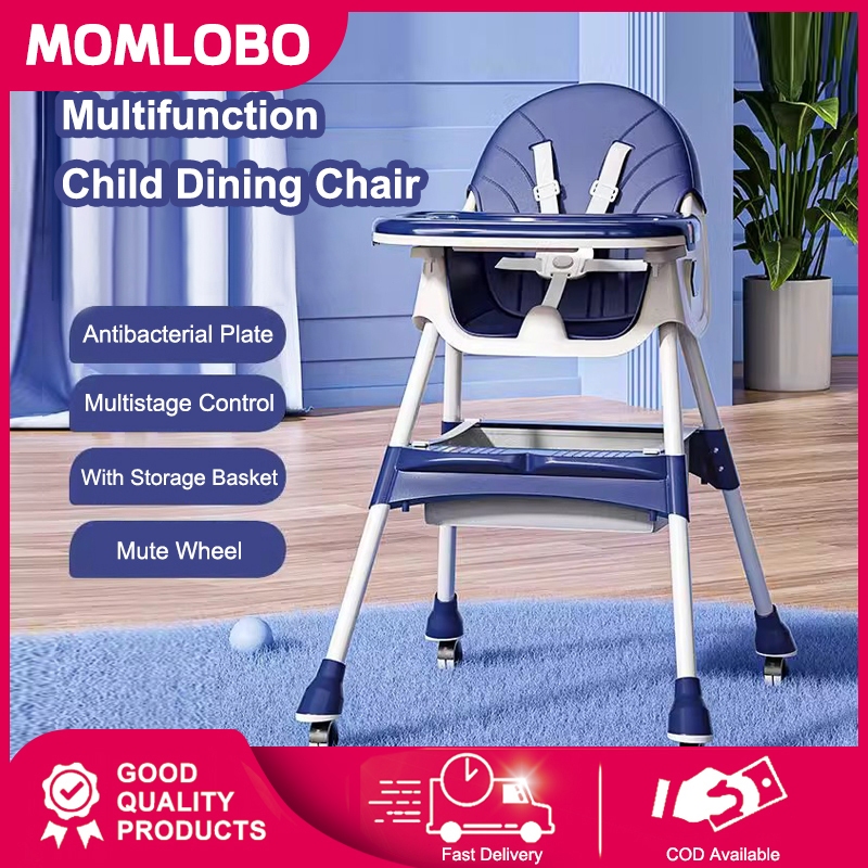 Baby Dining High Chair Adjustable with Tray Detachable Wheel