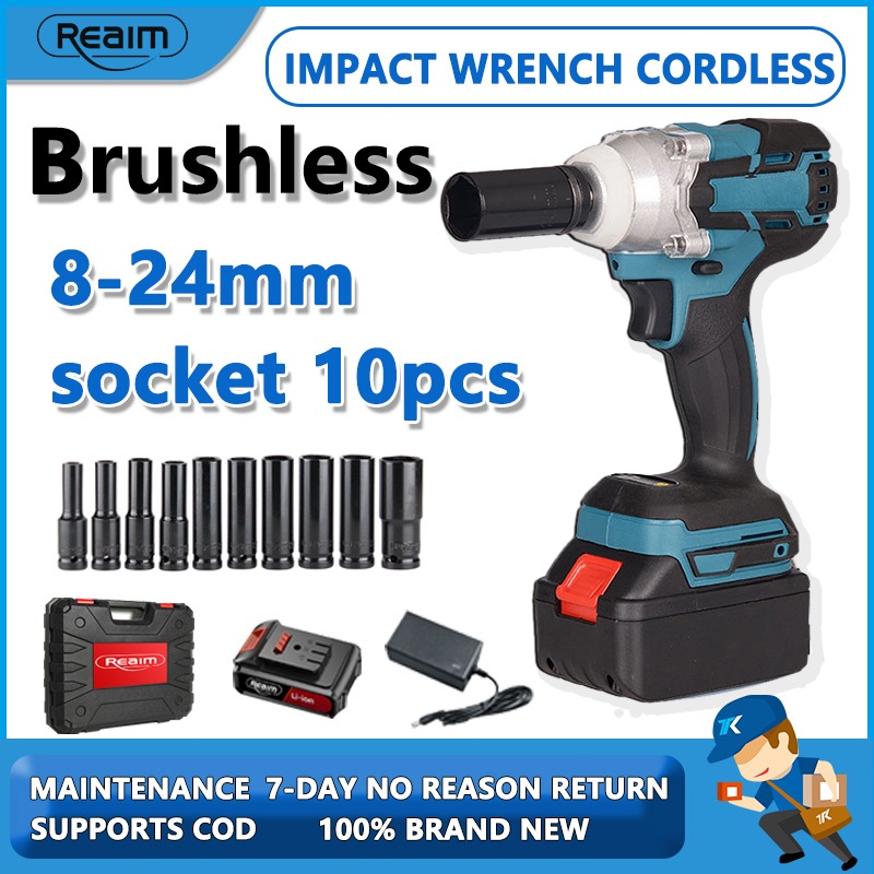 Reaim Impact Wrench Cordless Brushless Heavy Duty Electric Ratchet Wrench Tool Set Screwdriver