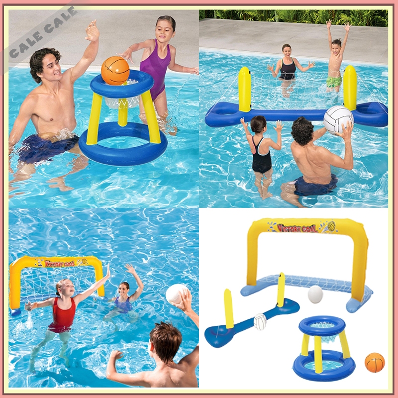 Kids and Adults Swimming Game Toys Volleyball Net & Basketball Hoops ...